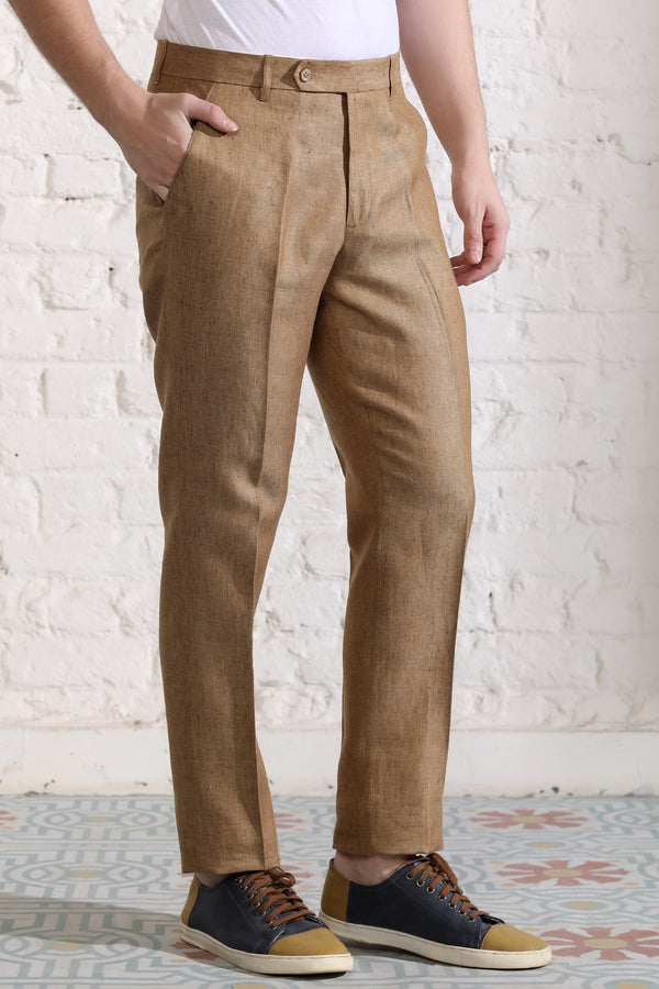 The Abelino Brown Linen Trousers for Men - Yellwithus.com