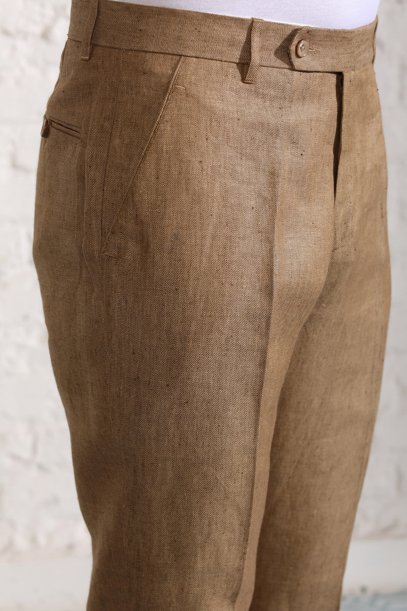 The Abelino Brown Linen Trousers for Men - Yellwithus.com