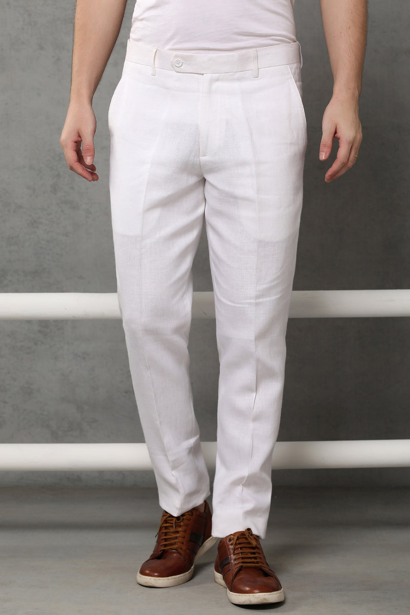 The Abelino Mens White Linen Trousers - Yellwithus.com
