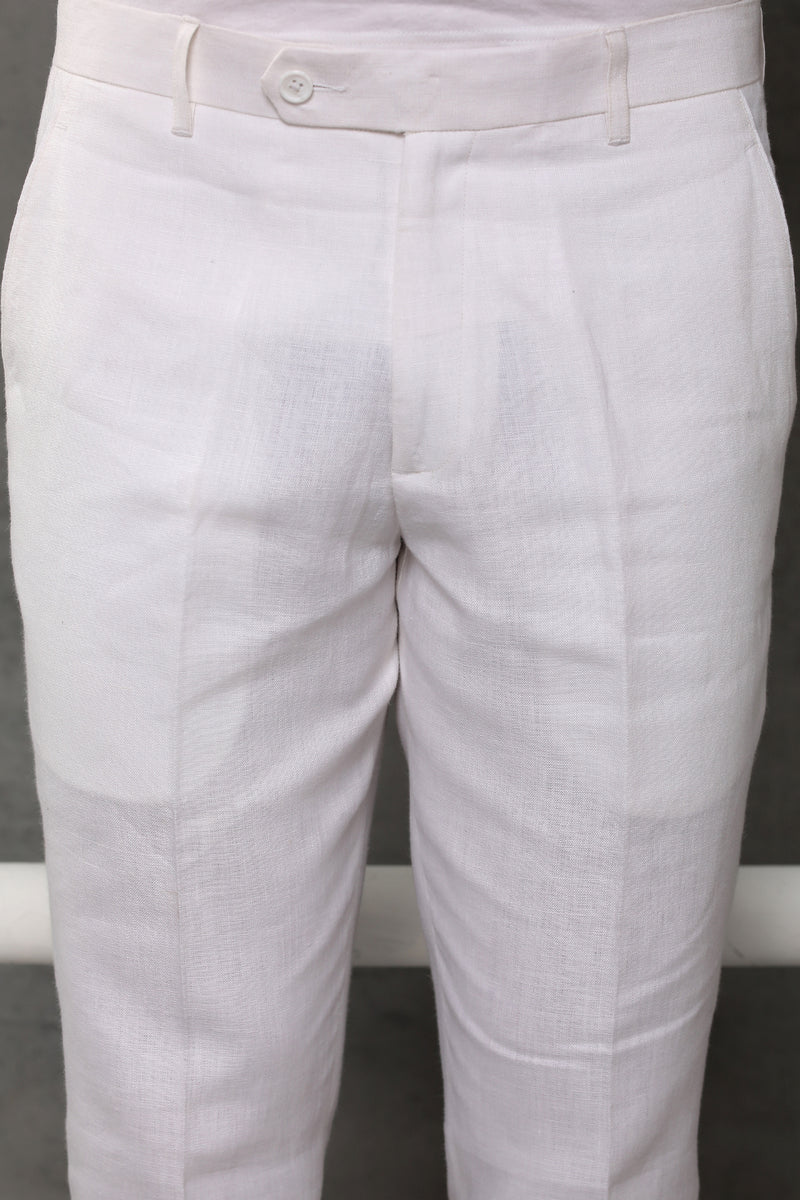 The Abelino Mens White Linen Trousers - Yellwithus.com