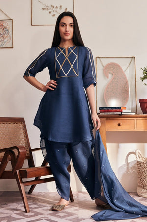 The Neoteric Navy Blue Linen Kurti