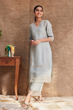 The Roisin Light Cornflower Linen Kurti