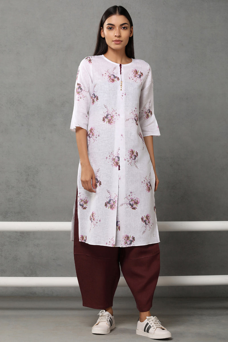 The Parisa White Rose Print Kurti - Yellwithus.com