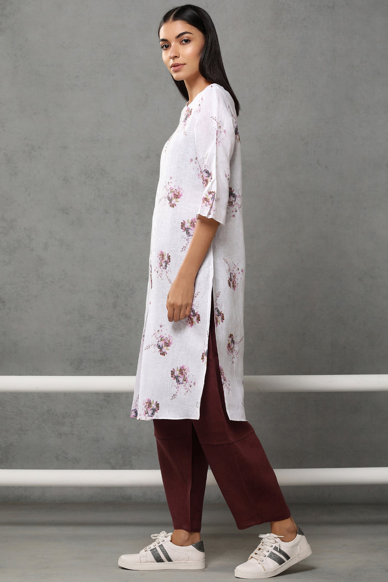 The Parisa White Rose Print Kurti - Yellwithus.com