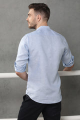 Shiny Short Light Blue Kurta for Men - Yellwithus.com