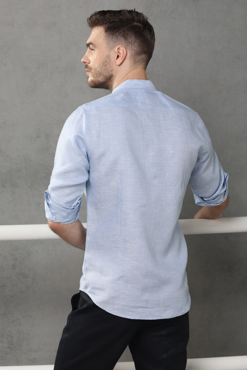Shiny Short Light Blue Kurta for Men - Yellwithus.com