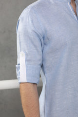 Shiny Short Light Blue Kurta for Men - Yellwithus.com