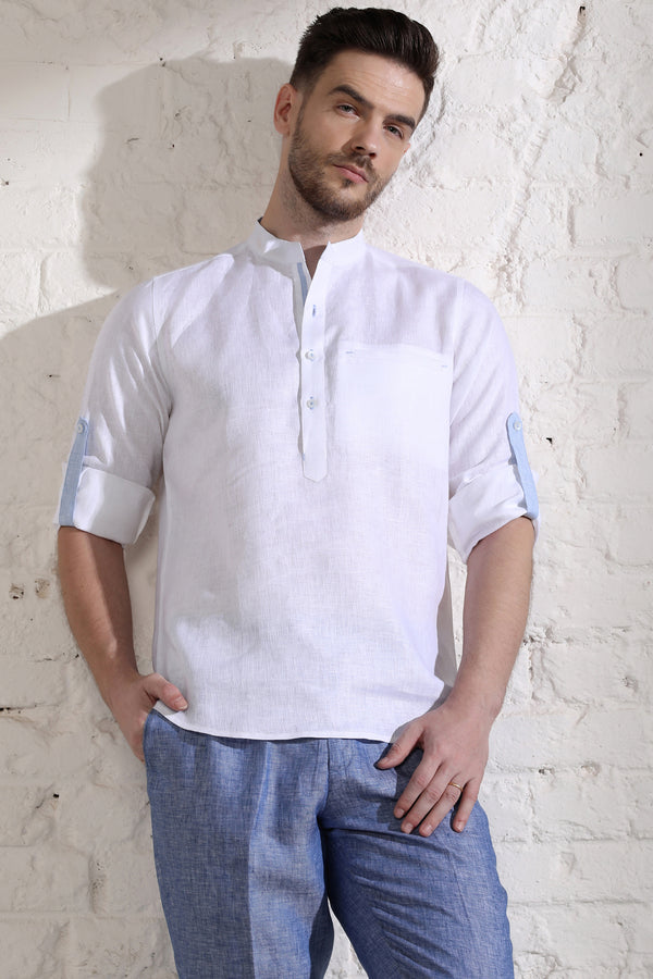 Shiny White Short Kurta for Men -Yellwithus.com