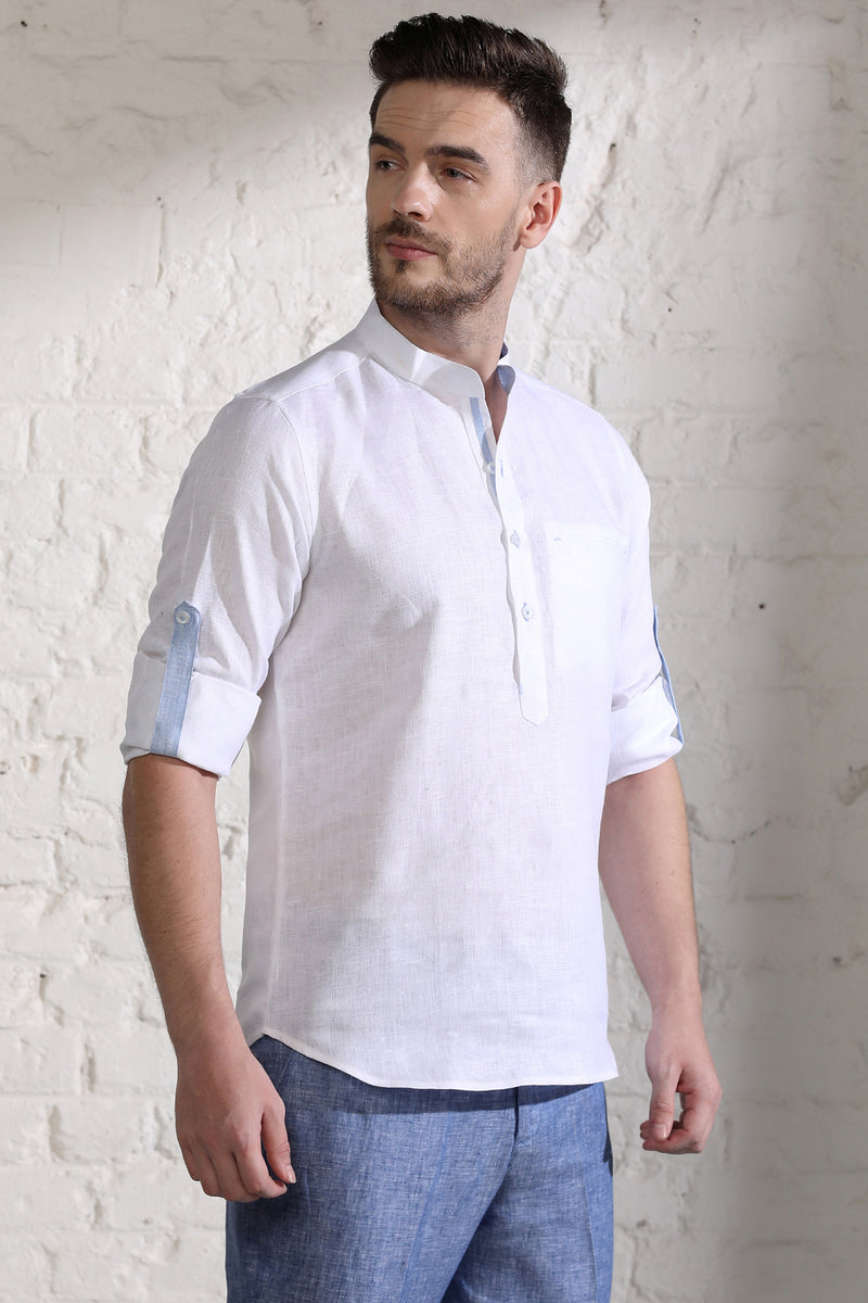 Shiny White Short Kurta for Men -Yellwithus.com