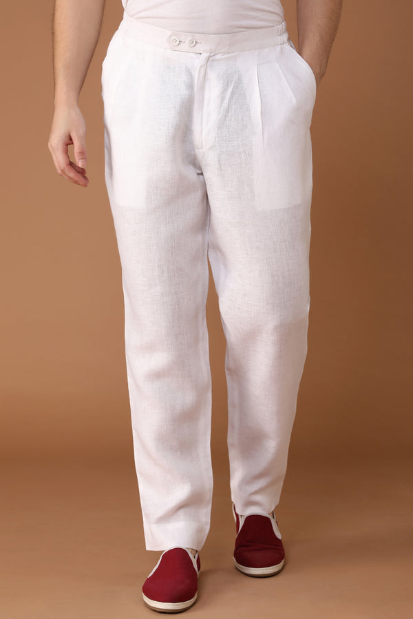 Mens White Lazy Leg Pyjamas with Button Flap and Side Pockets - Yellwithus.com