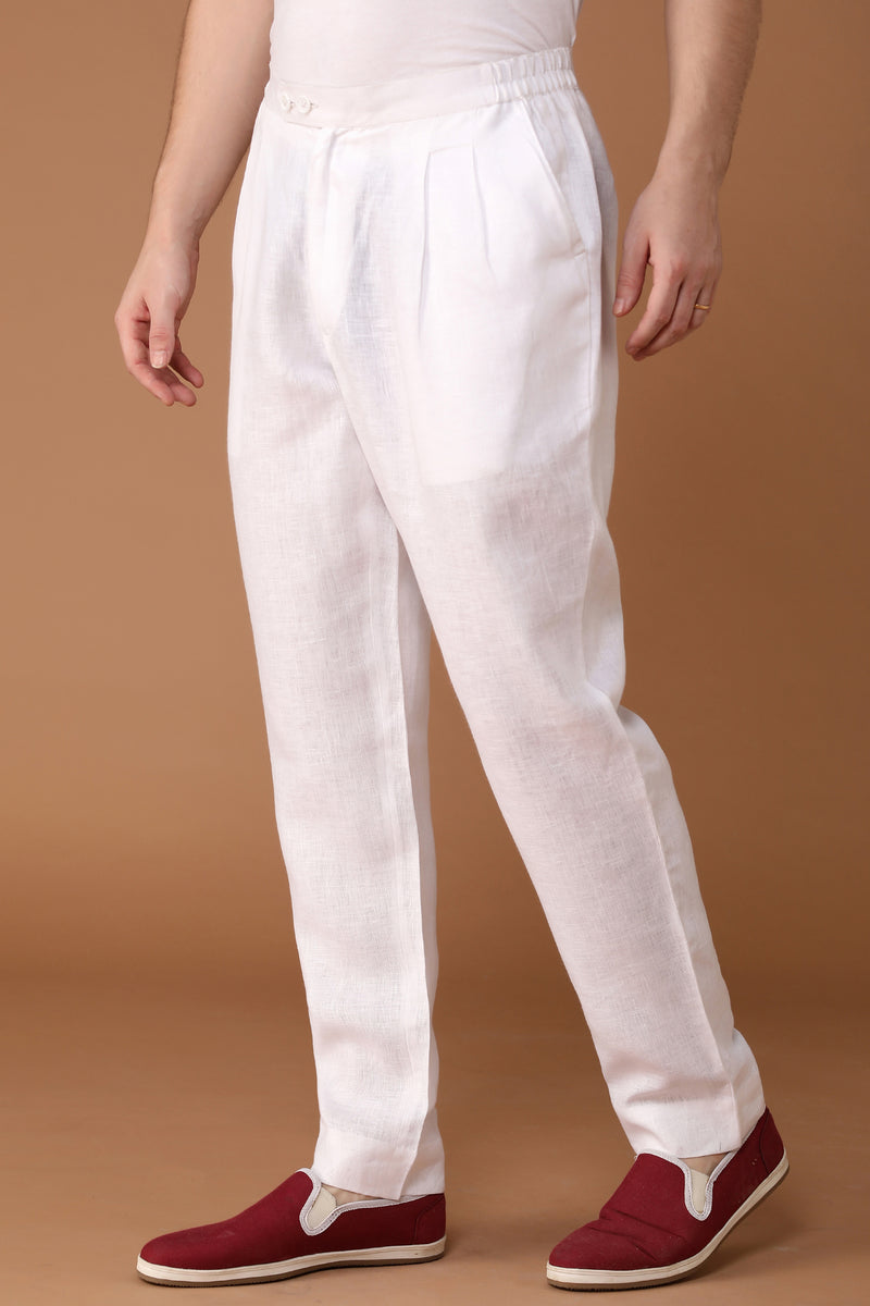 Mens White Lazy Leg Pyjamas with Button Flap and Side Pockets - Yellwithus.com