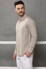 Mandarin Collar Beige Linen Shirt - Yellwithus.com