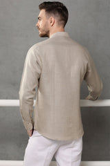 Mandarin Collar Beige Linen Shirt - Yellwithus.com