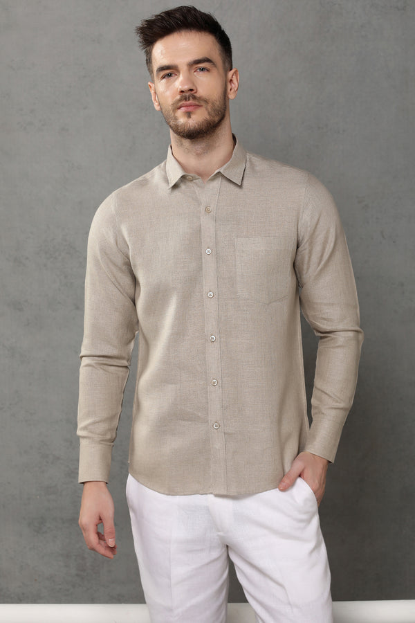 Linen Shirt for Men - Extended Collar & Natural Color - Yellwithus.com