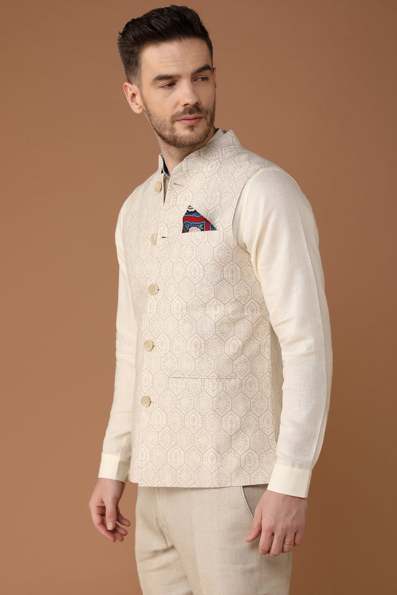 The Heritage - Sleeveless Nehru Jacket for Man-Yellwithus.com