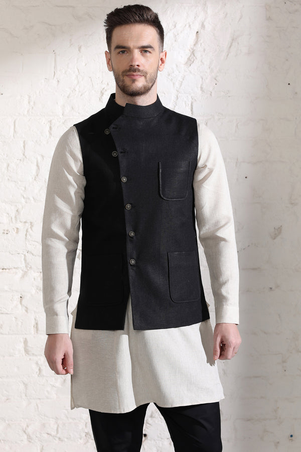 The Twist Black Modi Nehru Jacket-Yellwithus.com