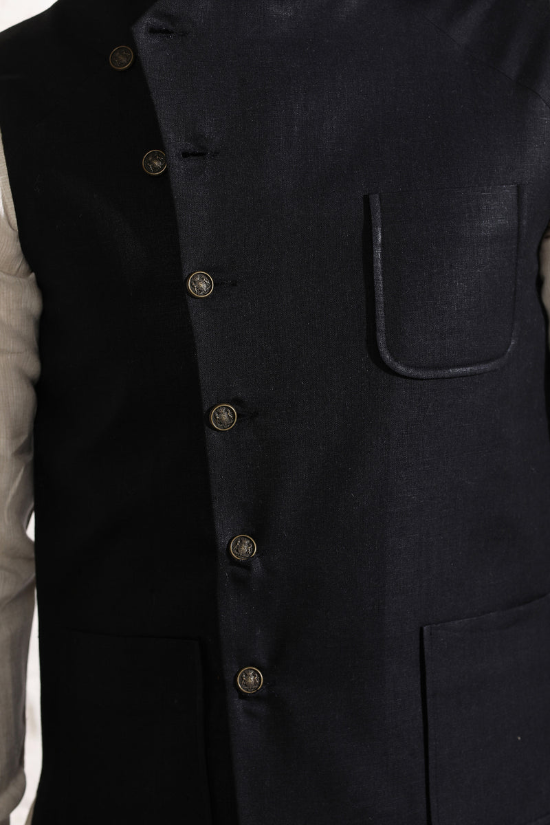 The Twist Black Modi Nehru Jacket-Yellwithus.com