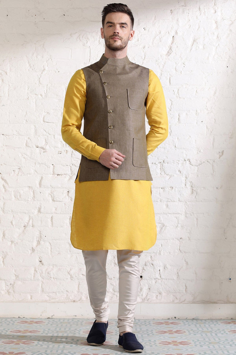 The Twist Peanut Linen Nehru Jacket