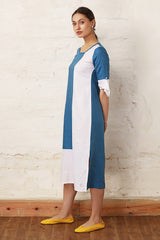 L-Shape Colour Block Berry Blue Dress-Yellwithus.com