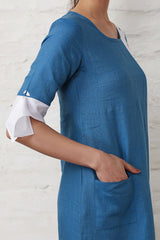 L-Shape Colour Block Berry Blue Dress-Yellwithus.com