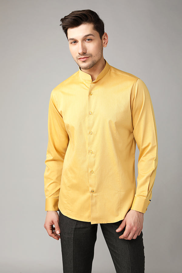 Mandarin Collar Yellow Linen Shirt - Yellwithus.com
