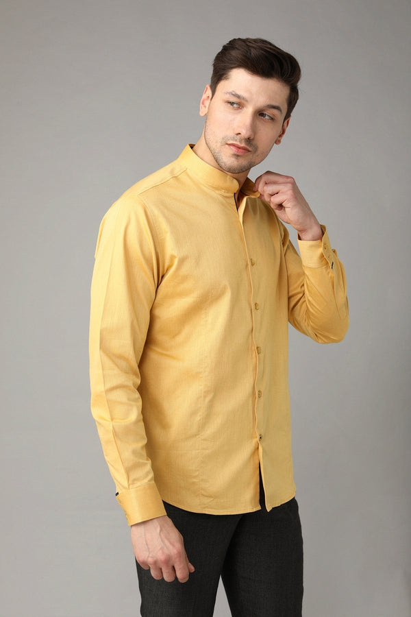 Mandarin Collar Yellow Linen Shirt - Yellwithus.com