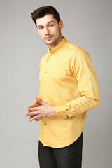 Mandarin Collar Yellow Linen Shirt - Yellwithus.com