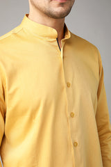 Mandarin Collar Yellow Linen Shirt - Yellwithus.com