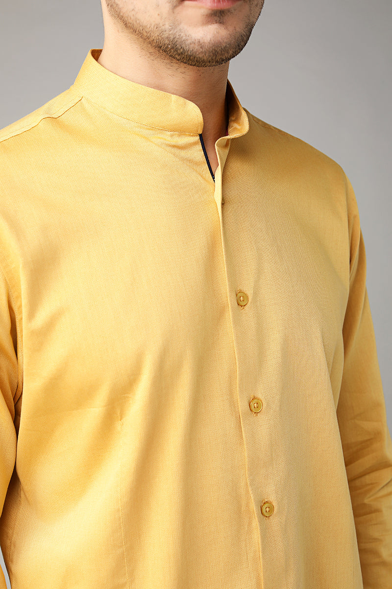 Mandarin Collar Yellow Linen Shirt - Yellwithus.com