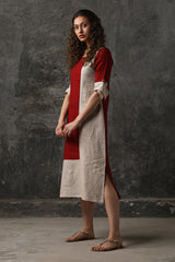 Beet Red L-Shape Colour Block Dress-Yellwithus.com
