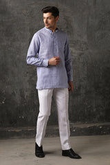 Urbane Printed Blue White Linen Kurta for Man - Yellwithus.com