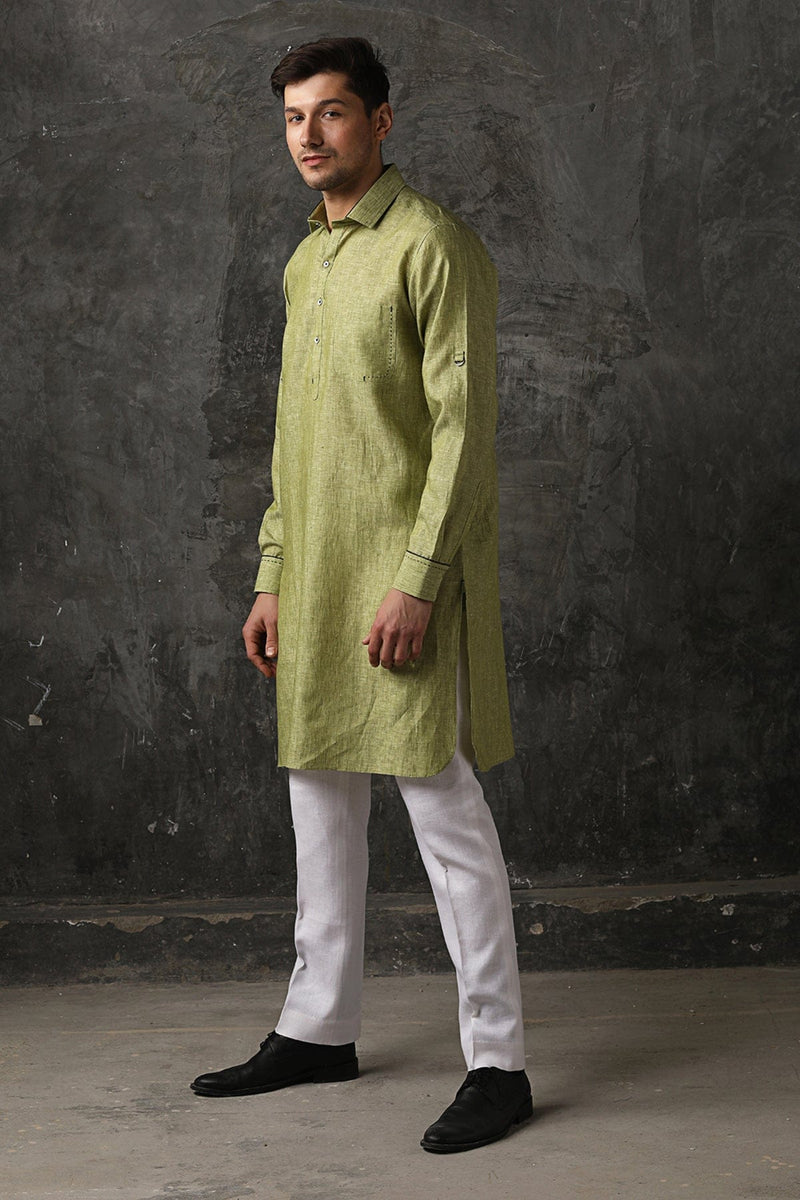 Unwavering Classic Pluto Green Linen Kurta